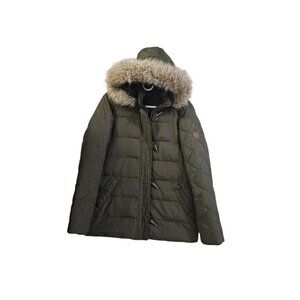 Lauren Ralph Lauren Women's Puffer Jacket Down Hooded Green Sz M Detachable Hood